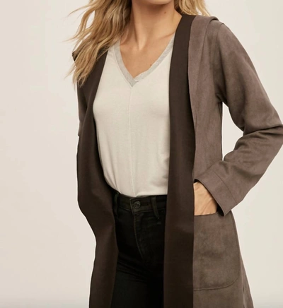 Hem & Thread Suede Jacket In Charcoal In Pink