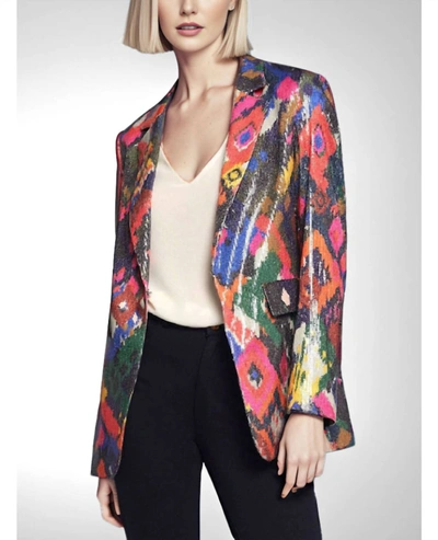 Shop Vilagallo Andrea Sequins Jacket In Ikat Print In Multi