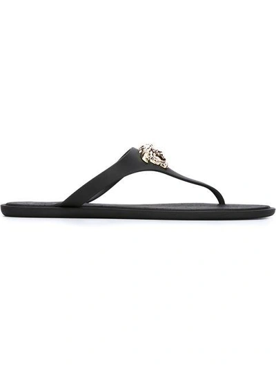 Shop Versace Medusa Flip Flops In Black