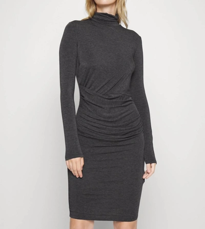 Shop Marella Igloo Long Sleeve Jersey-wool Fitted Turtleneck Dress In Grey