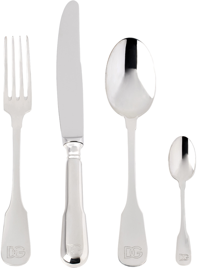Dolce & Gabbana Silver Dg Logo Flatware Set, 4 Pcs In Dg Logo