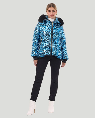Shop Gorski Après-ski Jacket With Detachable Toscana Lamb Hood Trim In Blue