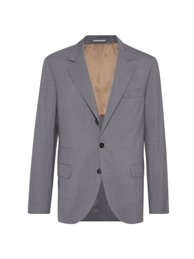 Shop Brunello Cucinelli Men's Super 150s Lightweight Wool And Silk Blazer In Grey