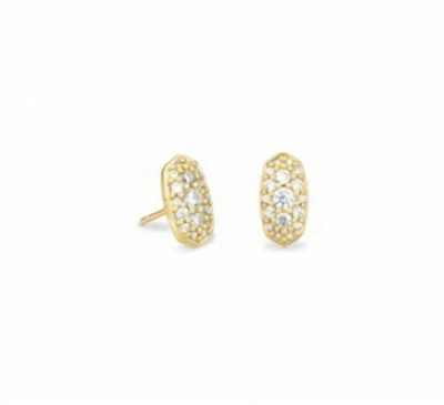 Shop Kendra Scott Grayson Gold Stud Earrings In White Crystal In Multi