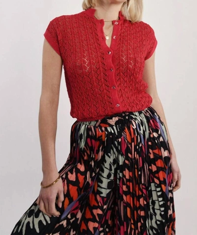 Shop Molly Bracken Openwork Knit Cardigan In Red