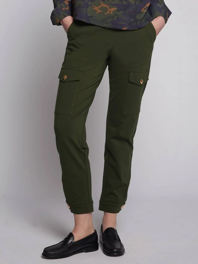 Vilagallo Trouser Cargo Green Stretch Knit In Olive In Green