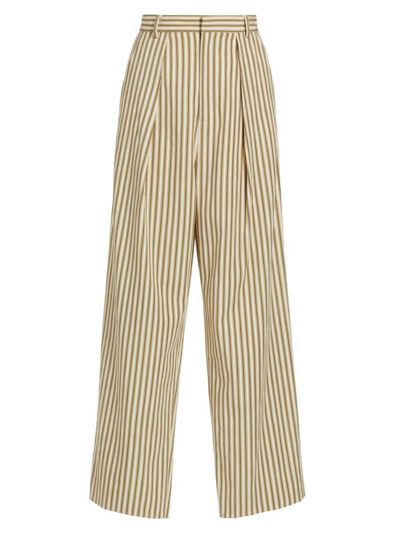 Shop Mara Hoffman Women's Marella Stripe Wide-leg Trousers In Cream Olive