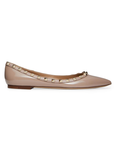 Shop Valentino Women's Patent Rockstud Ballet Flats In Poudre