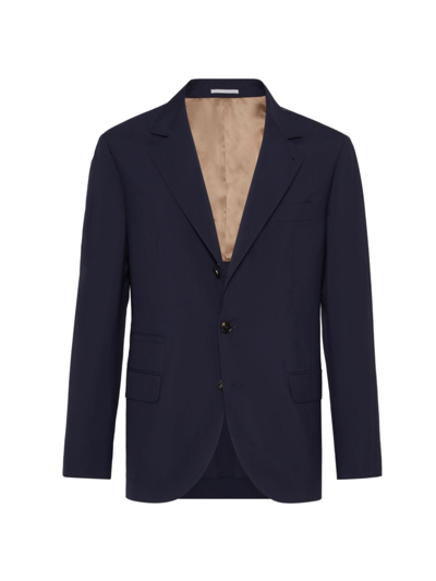 Shop Brunello Cucinelli Men's Super 150s Lightweight Wool And Silk Blazer In Navy Blue