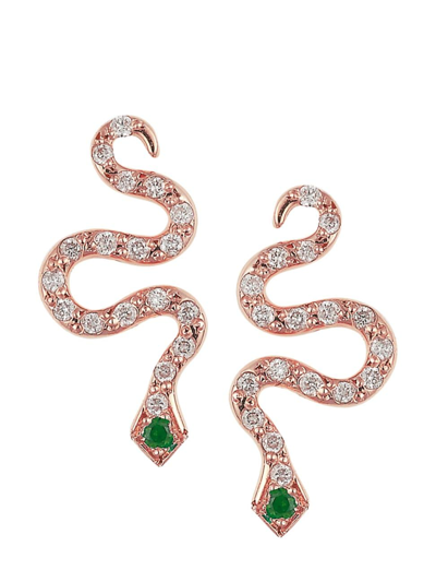 Shop Ileana Makri Women's Snakes 18k Rose Gold, Diamond & Tsavorite Little Snake Earrings In Yellow Gold