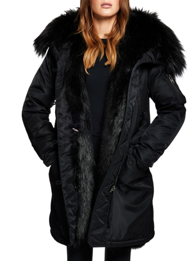 Shop Sam Women's Stella Faux Fur-lined Down Coat In Black