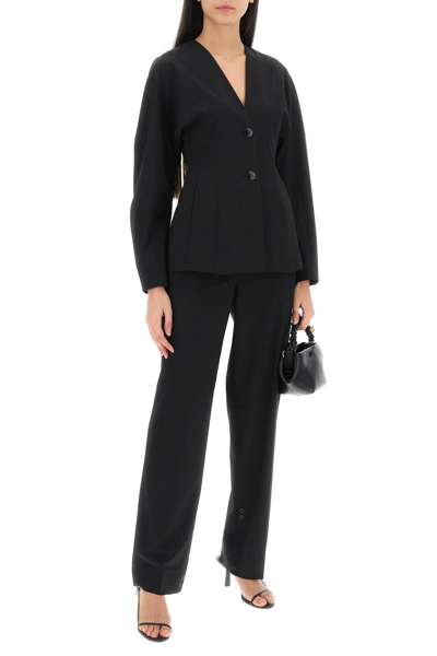 Ganni Black Fitted Drapey Melange Blazer In Black