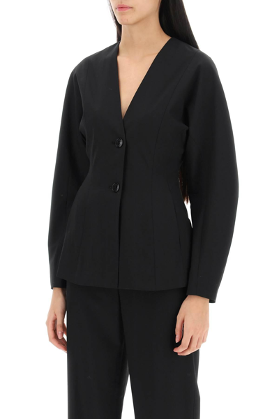 Ganni Black Fitted Drapey Melange Blazer In Black