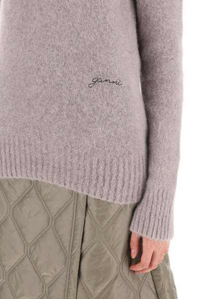 Shop Ganni Brushed Alpaca And Wool Sweater In Grey