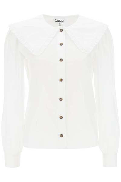Shop Ganni Maxi Collar Shirt In White