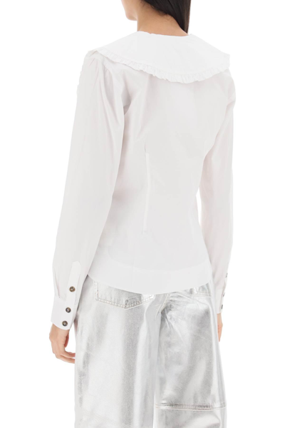 Shop Ganni Maxi Collar Shirt In White