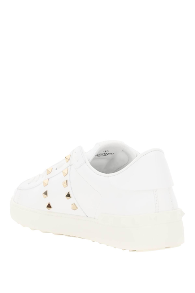 Shop Valentino Open Rockstud Untitled Sneakers In White,gold