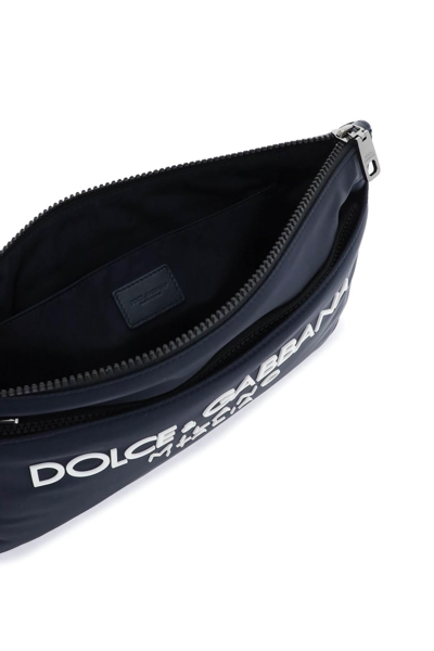 Shop Dolce & Gabbana Nylon Pouch With Rubberized Logo In Blue