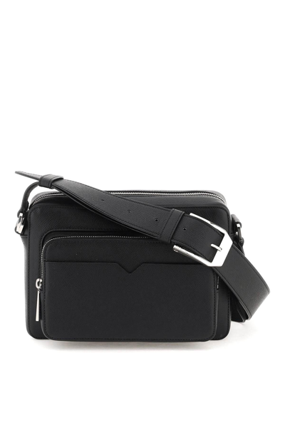 Shop Valextra V-line Reporter Crossbody Bag In Black