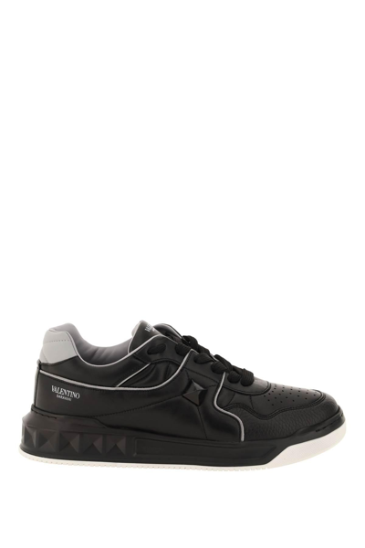 Shop Valentino One Stud Low-top Sneakers In Grey,black