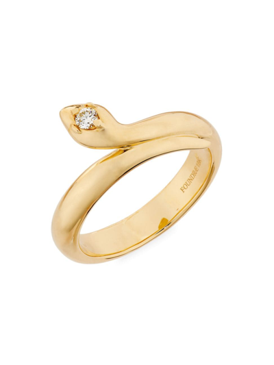 Shop Foundrae Women's Wholeness Snake 18k Yellow Gold & 0.06 Tcw Diamond Polished Bookend Band
