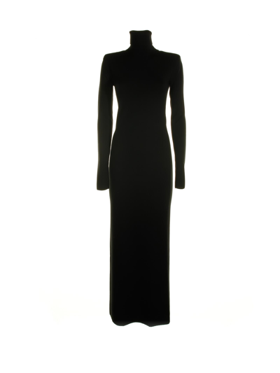Shop Saint Laurent Long Fitted Turtleneck Dress In Black