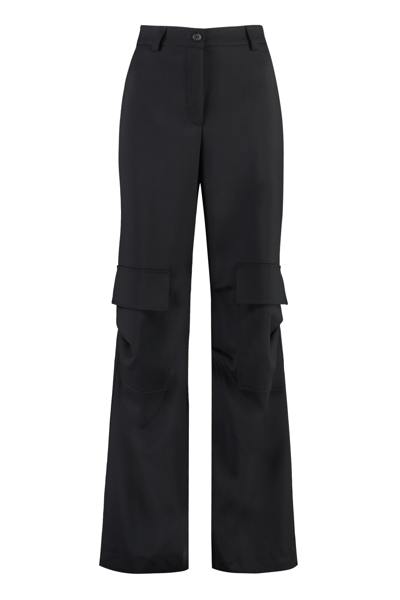 Shop P.a.r.o.s.h Wool Cargo Trousers In Black