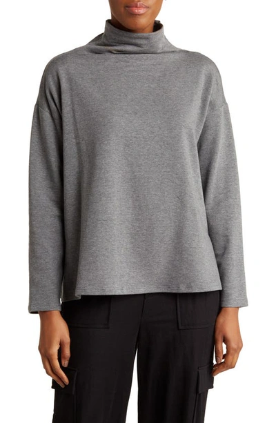 Shop Eileen Fisher Funnel Neck Long Sleeve Boxy Top In Ash