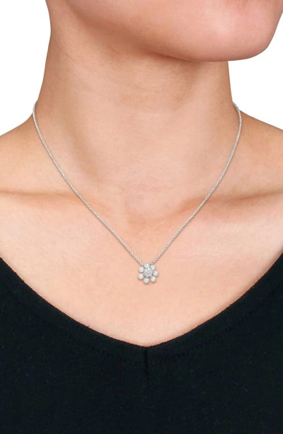 Shop Delmar Flower Diamond & Freshwater Pearl Pendant Necklace In White
