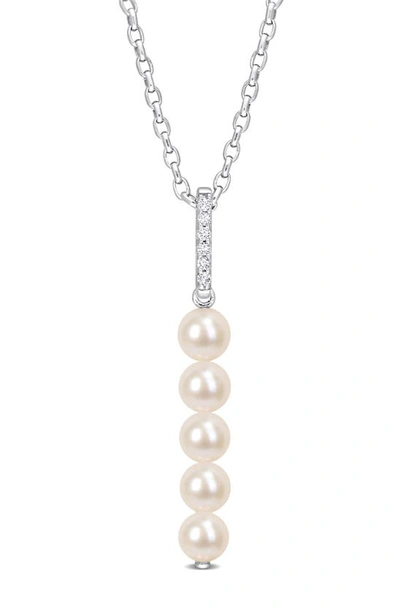 Shop Delmar Cultured Freshwater Pearl & Diamond Pendant Necklace In White