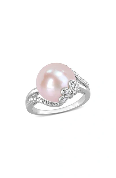 Shop Delmar Sterling Silver 12–12.5mm Pink Cultured Freshwater Pearl & Diamond Ring