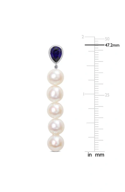 Delmar Lab-created Sapphire & Freshwater Pearl Linear Drop Earrings In Blue