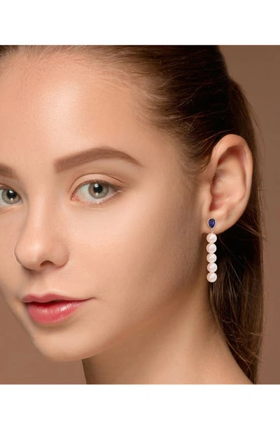 Delmar Lab-created Sapphire & Freshwater Pearl Linear Drop Earrings In Blue