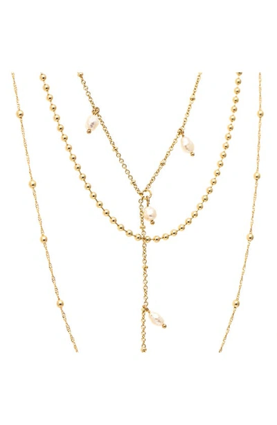 Shop Rivka Friedman Set Of 3 Imitation Pearl Assorted Necklaces In 18k Gold Clad