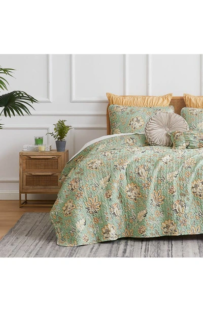 Southshore Fine Linens Jacobean Willow 7-piece Oversized Quilt Bedding Set In Green