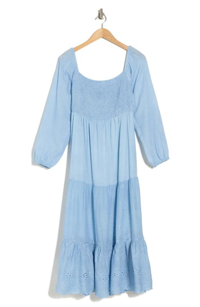 Shop Area Stars Eyelet Trim Long Sleeve Cotton Dress In Blue