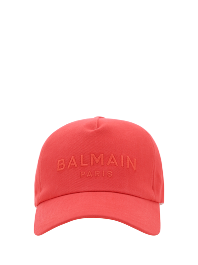 Shop Balmain Baseball Cap In Meu Coquelicot/coqueliquot