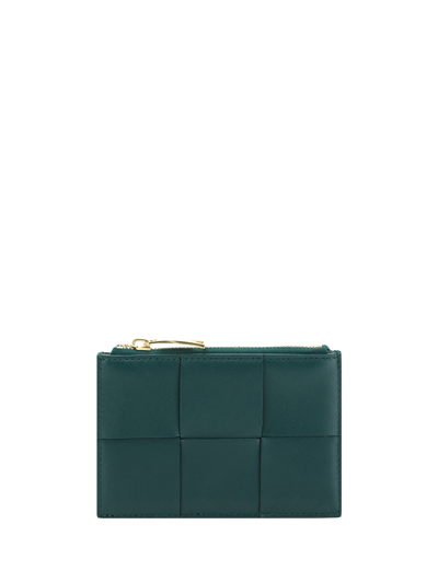 Shop Bottega Veneta Card Holder In Emerald Green-gold