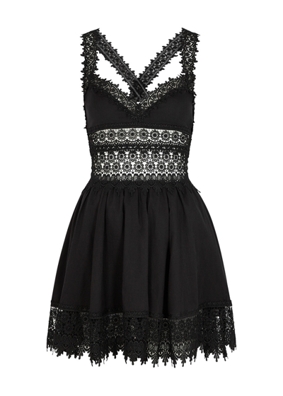 Shop Charo Ruiz Marilyn Lace-trimmed Cotton-blend Mini Dress In Black