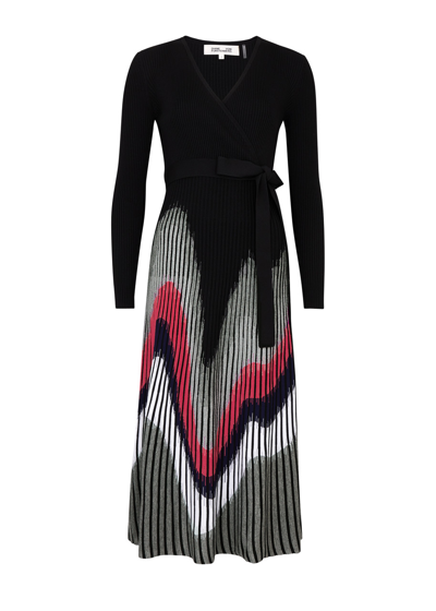 Shop Diane Von Furstenberg Reiko Ribbed-knit Midi Dress In Black