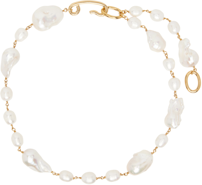 Shop Jil Sander Gold & White Freshwater Pearl Necklace In 713 Gold+white