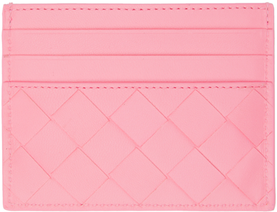Shop Bottega Veneta Pink Intrecciato Card Holder In 5832 Ribbon Gold