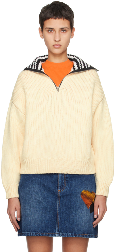 Shop Marni Off-white Half-zip Sweater In 00w03 Stone White