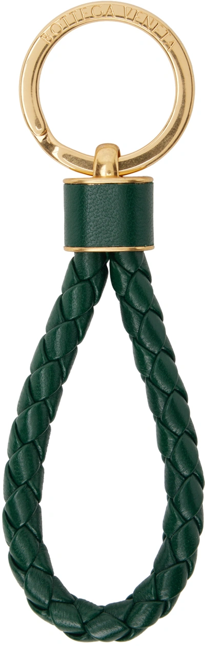 Shop Bottega Veneta Green Intreccio Keychain In 3049 Emerald Green