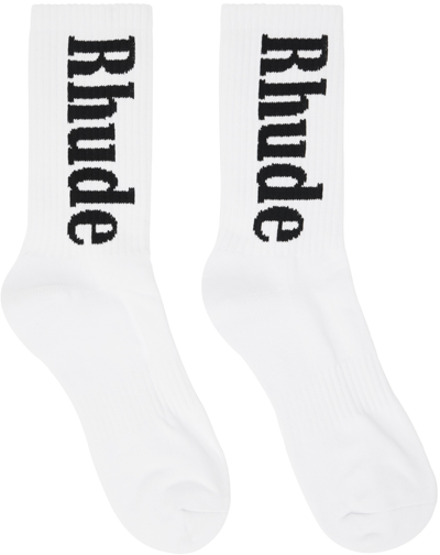 Shop Rhude White Rh Vertical Socks In Whiteblack