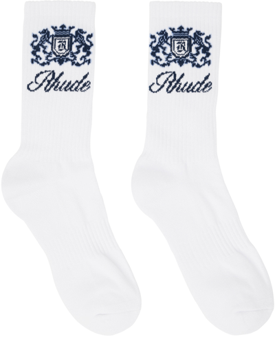Shop Rhude White Crest Socks In White/sky
