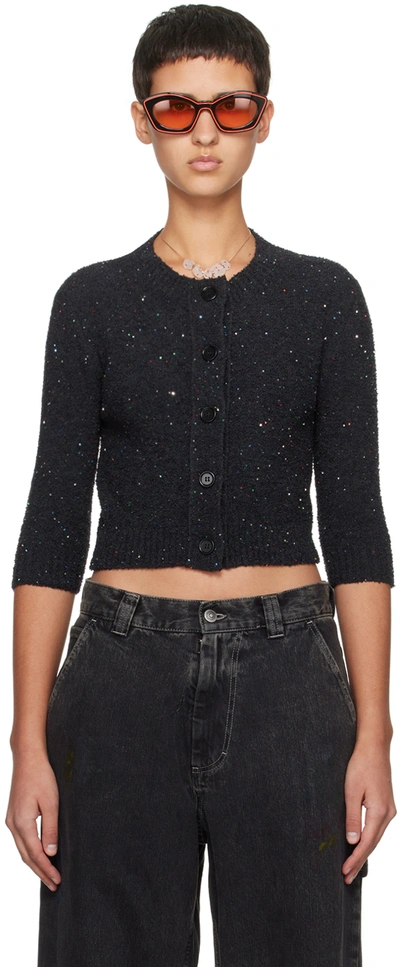 Shop Marni Black Sequinned Cardigan In 00n97 Cast Iron