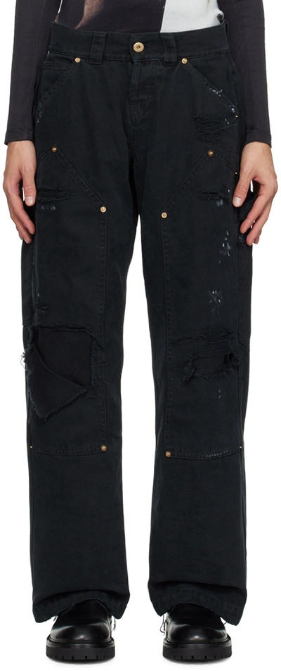 Shop Vaquera Black Distressed Cargo Pants