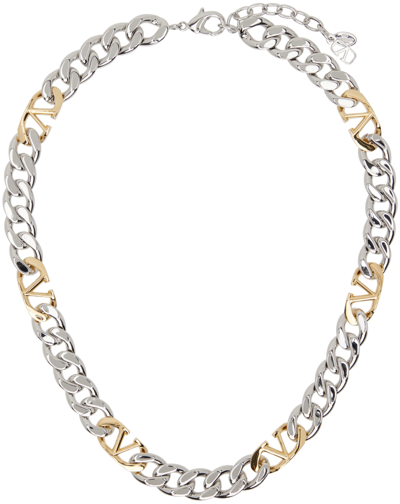 Shop Valentino Silver Vlogo Chain Necklace In Oro 18/palladium