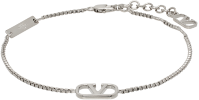 Shop Valentino Silver Vlogo Signature Bracelet In Palladium